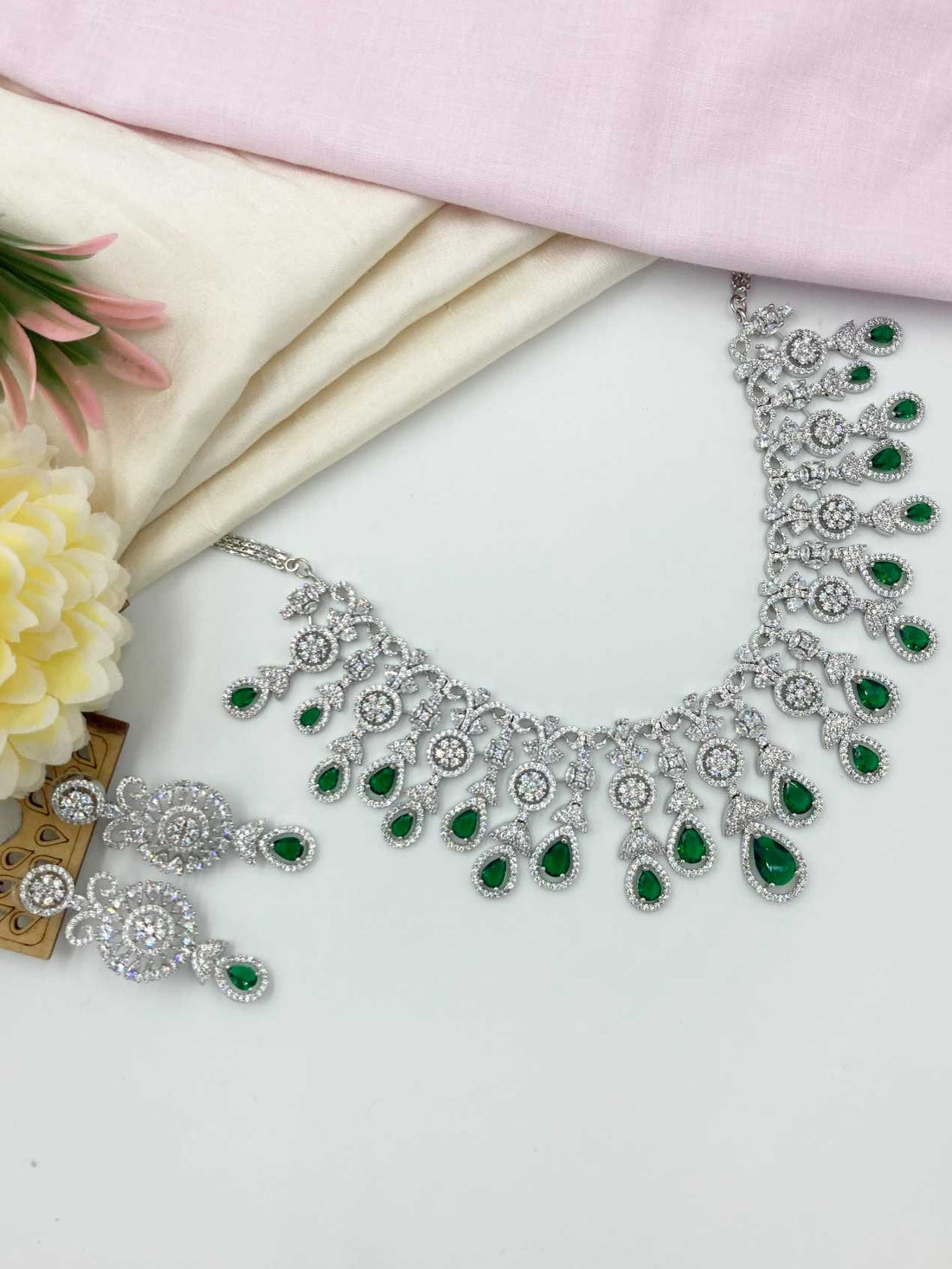 Emerald Green Jelvi Zirconia Statement Jewellery Set