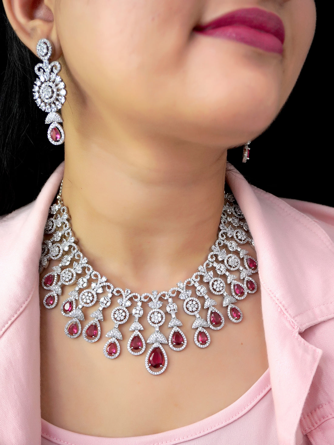 Ruby Jelvi Zirconia Statement Jewellery Set