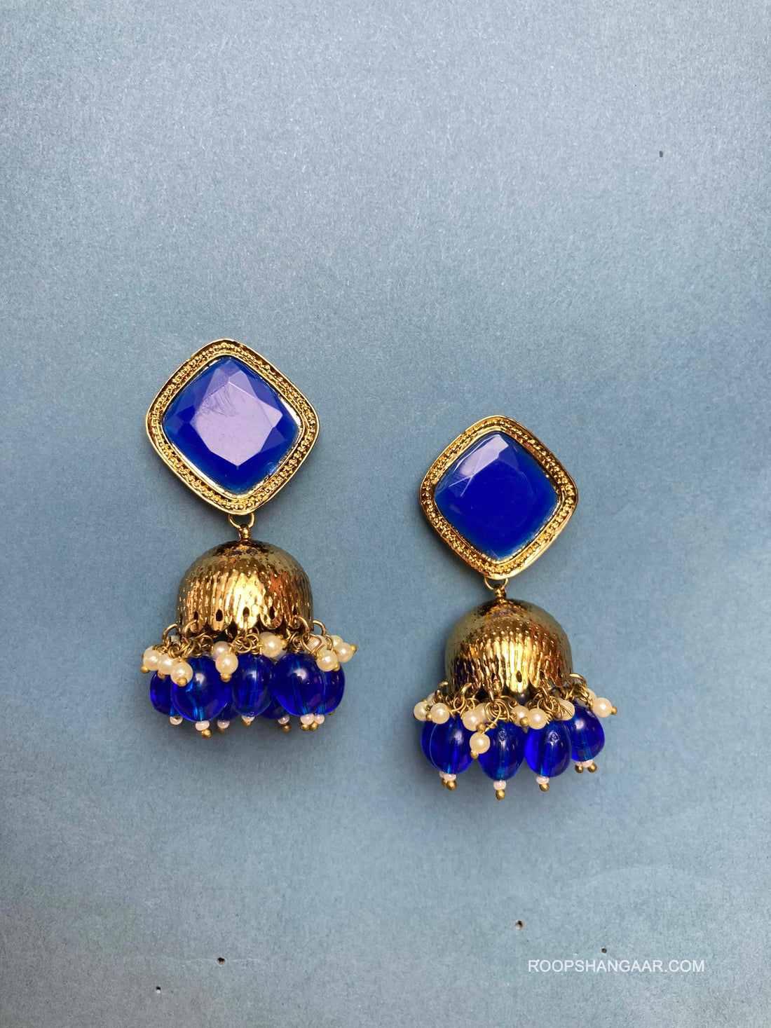 Blue Diya Jhumkis