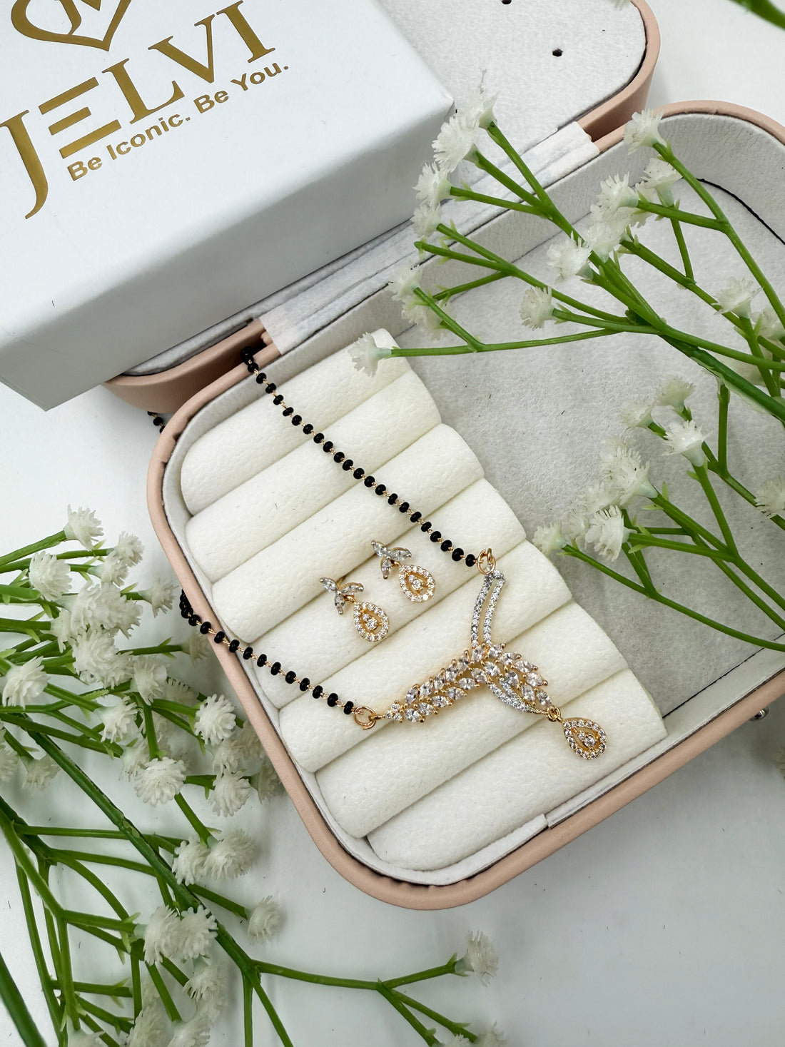 Zivika Diamond Mangalsutra with Earrings – Rose Gold Plated