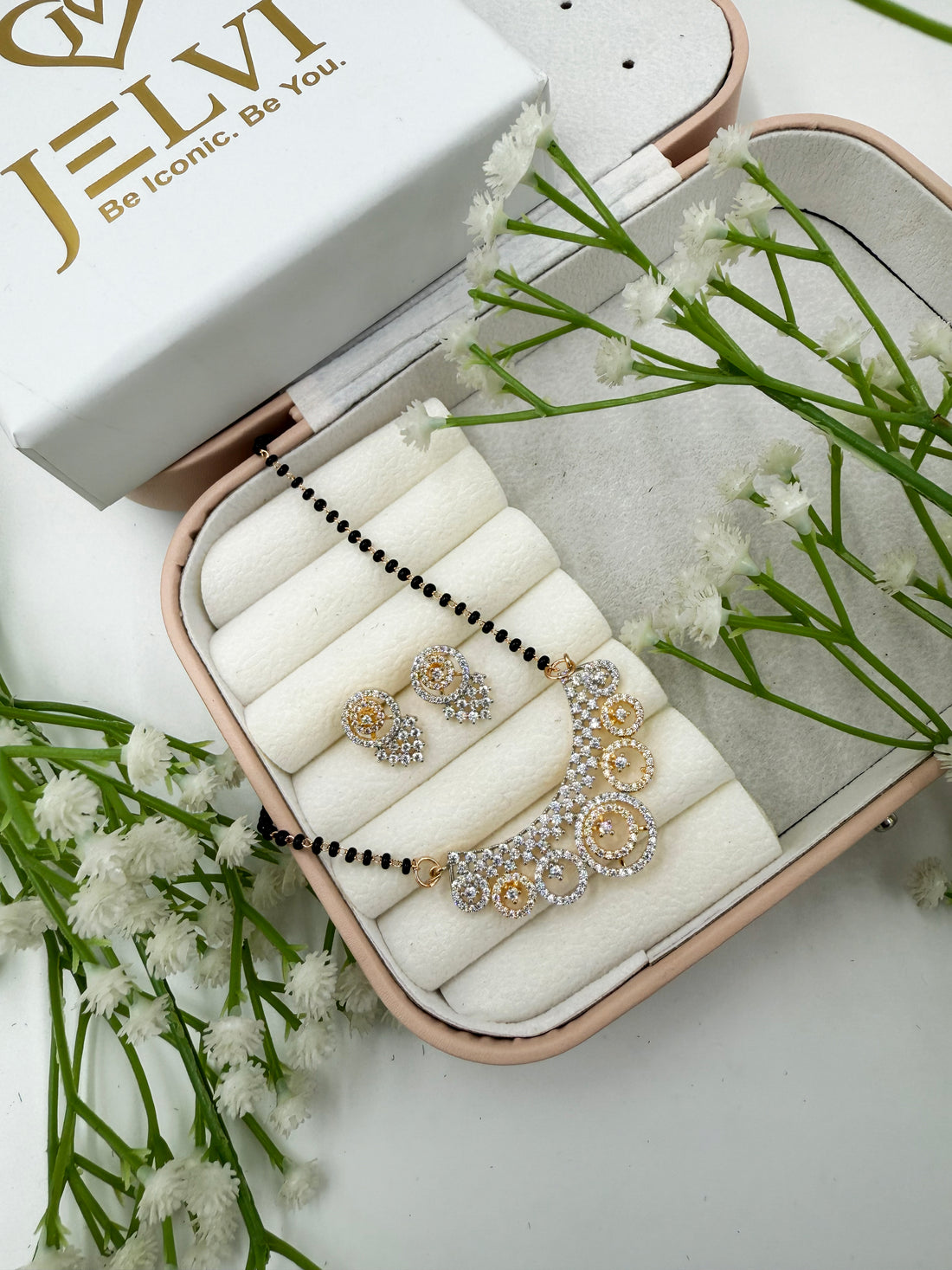 Nysha Diamond Mangalsutra with Earrings – Rose Gold Finish