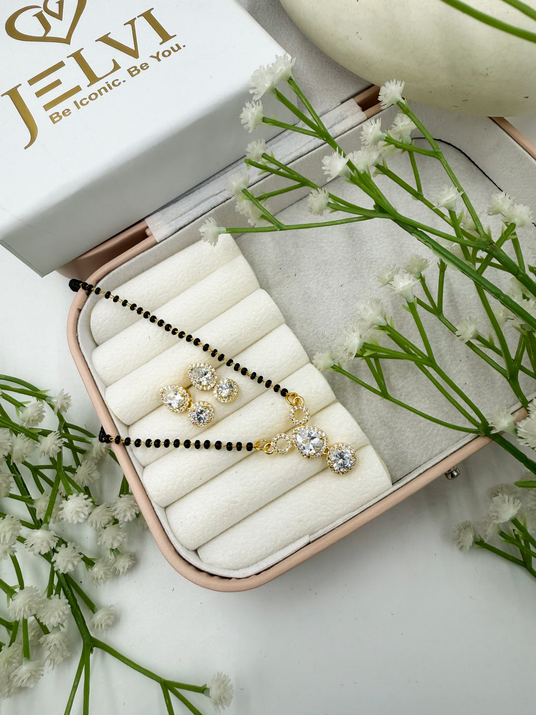 Siyara Diamond Mangalsutra with Earrings – Gold Finish