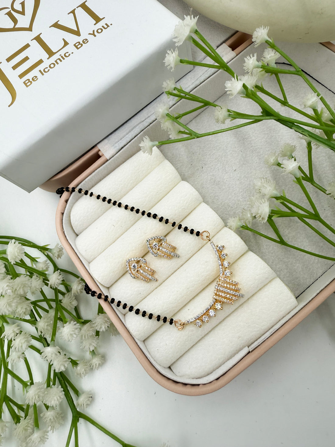 Neyvika Diamond Mangalsutra with Earrings – Rose Gold Plated