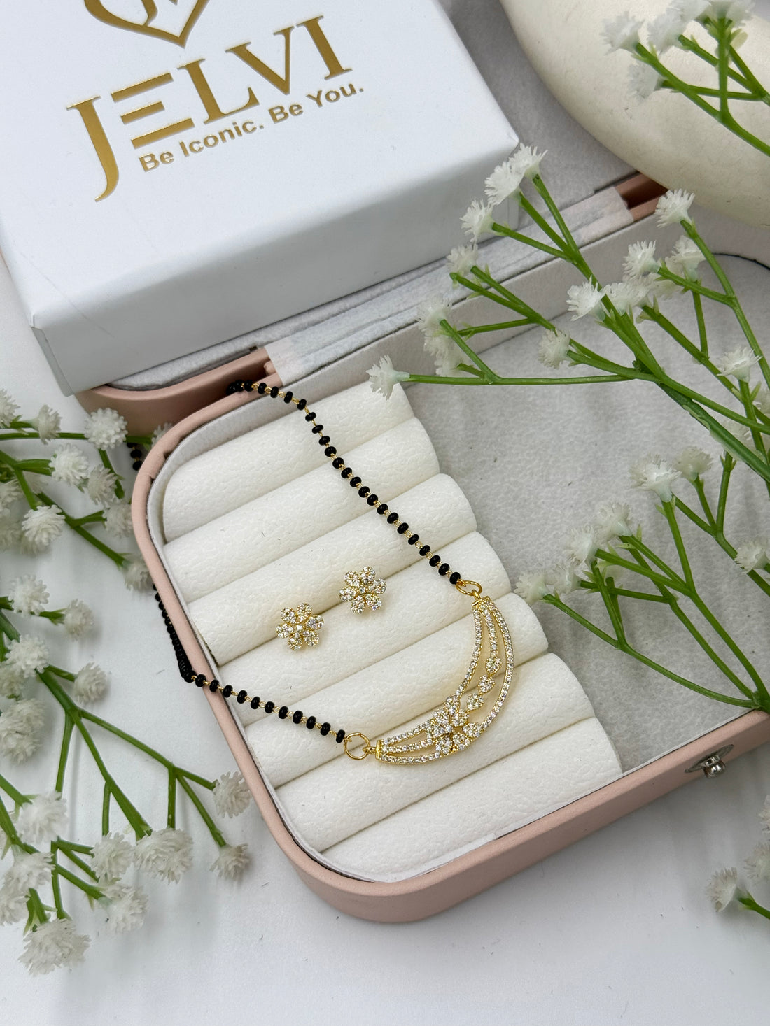 Reyva Diamond Mangalsutra with Earrings – Gold Plated