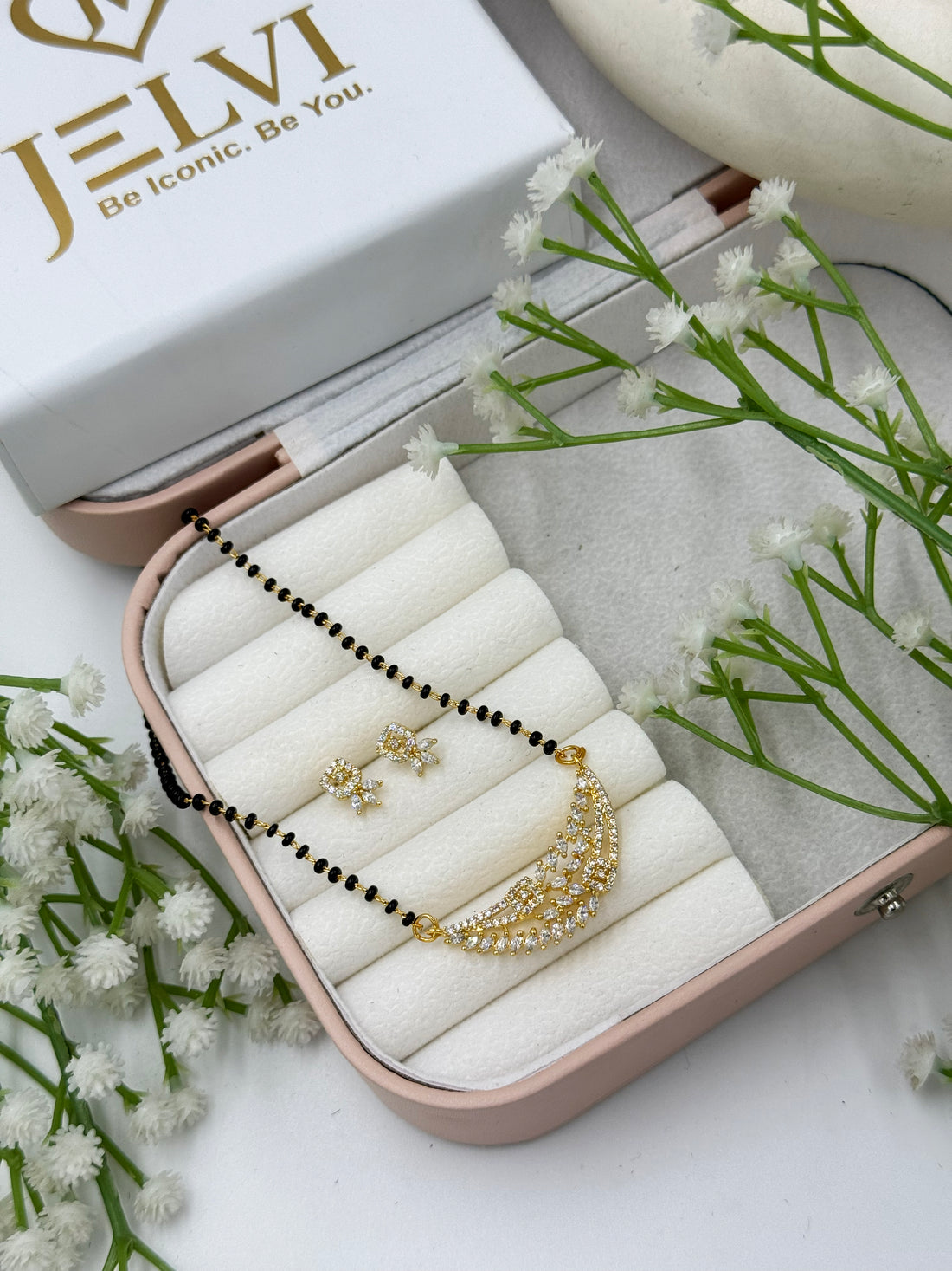 Ziyana Diamond Mangalsutra with Earrings – Gold Plated