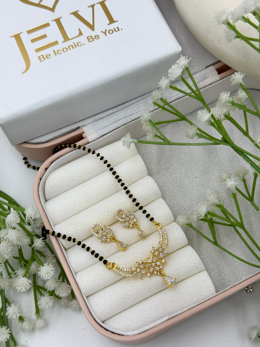Nivara Diamond Mangalsutra with Earrings – Gold Plated