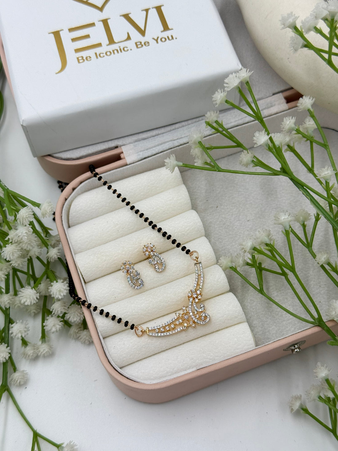 Aelina Diamond Mangalsutra with Earrings – Gold Plated