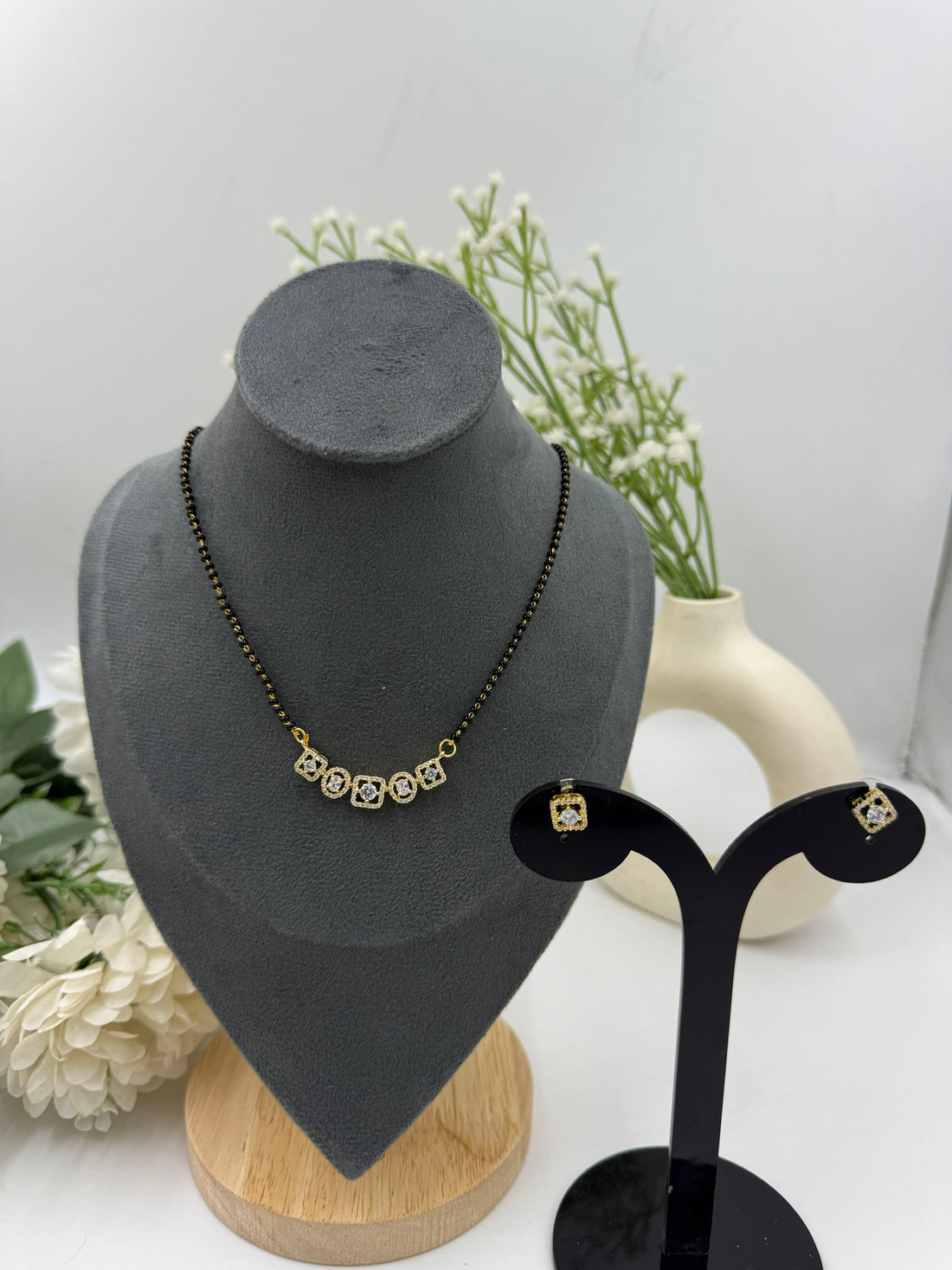 Navira Diamond Mangalsutra with Earrings – Gold Plated