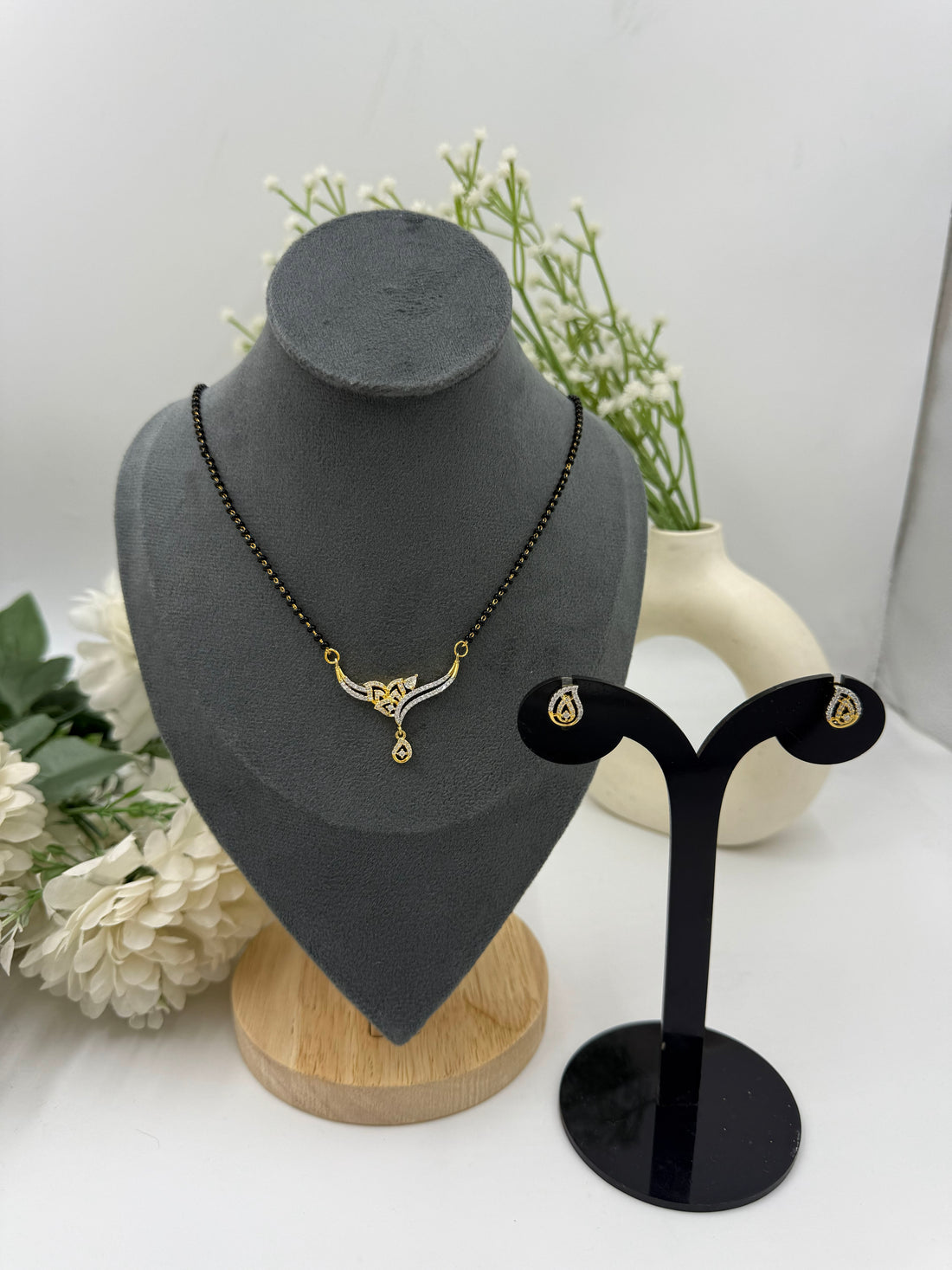 Anvisha Diamond Mangalsutra with Earrings – Gold Plated