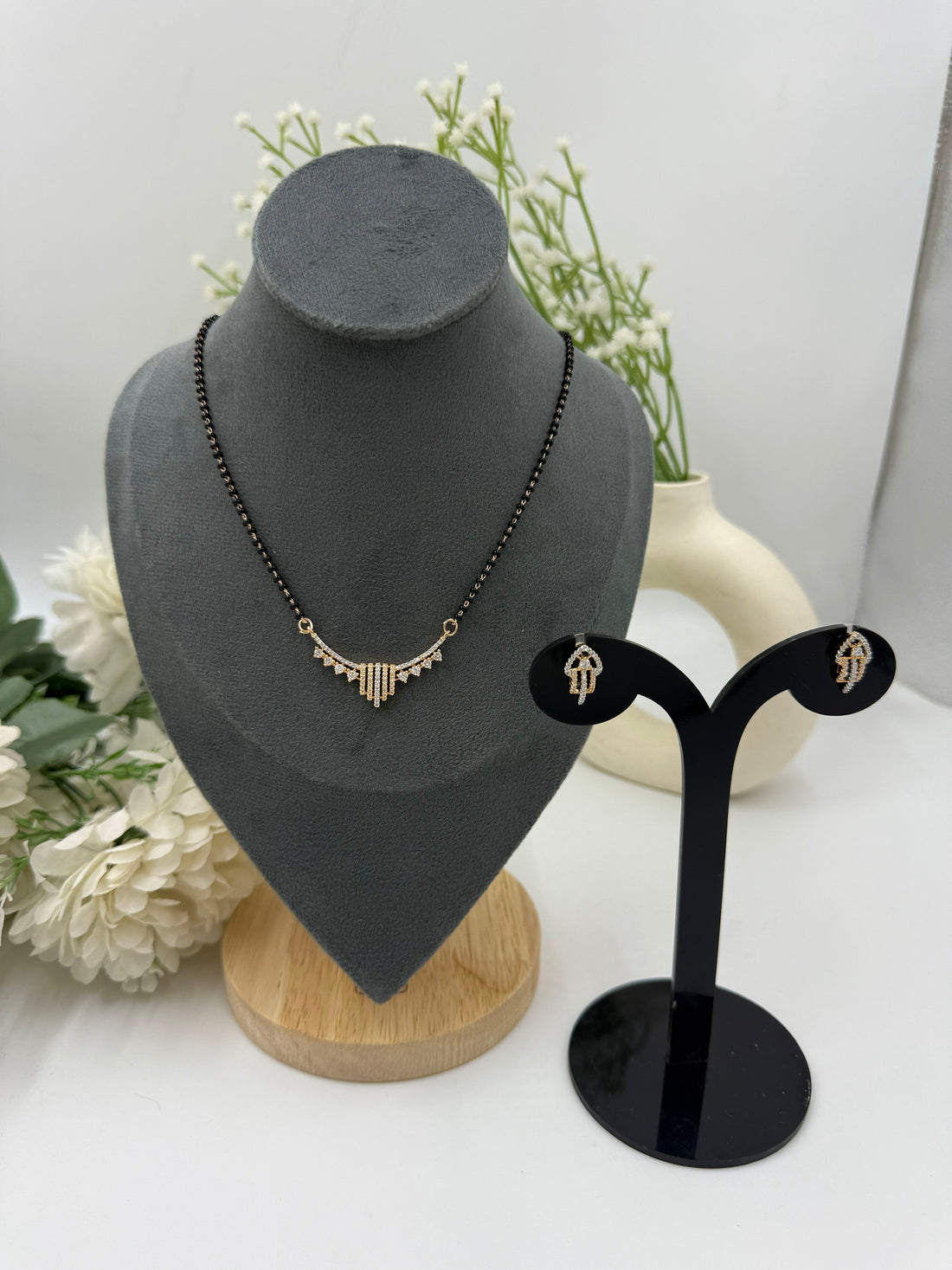 Neyvika Diamond Mangalsutra with Earrings – Rose Gold Plated