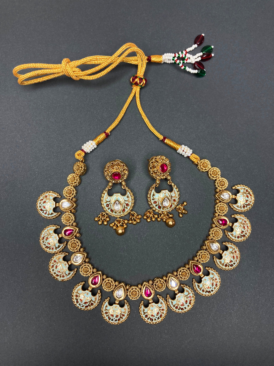 Ruby Mint Sayogita Temple Jewellery Set