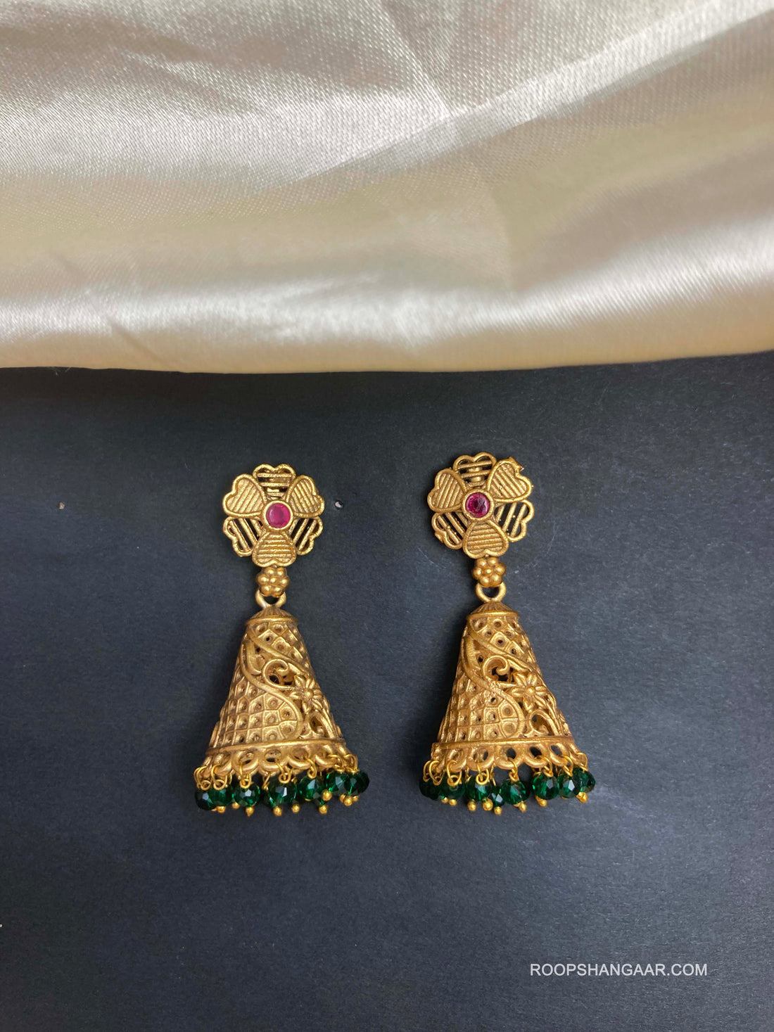 Emerald Swara Temple Jhumkis