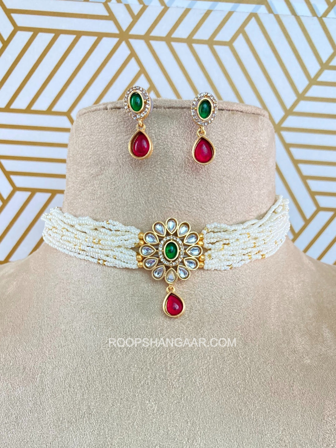 Krishna White Pearl Kundan Necklace Set