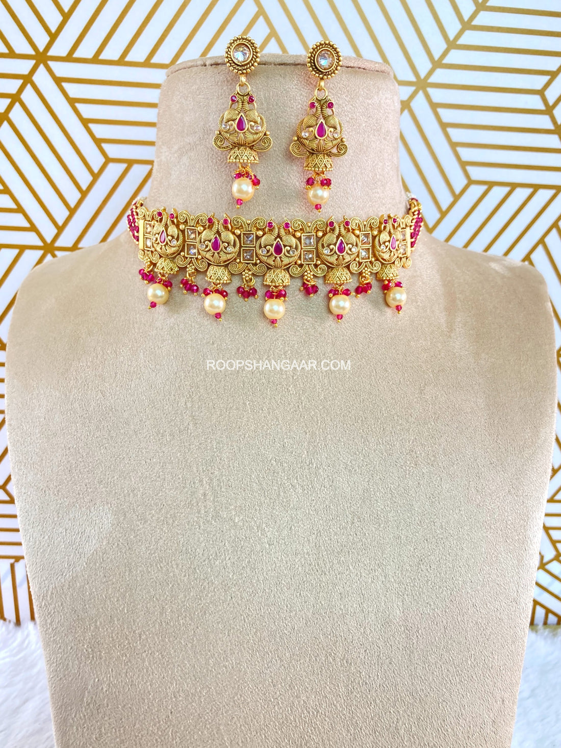 Ruby Mayur Temple Necklace Set