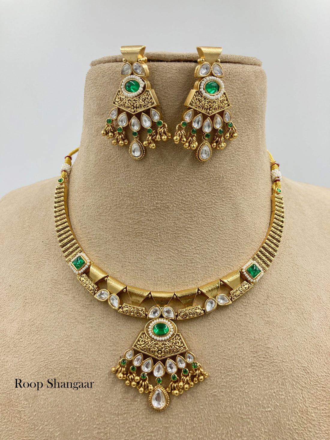Emerald Tamannaah Temple Jewellery Set