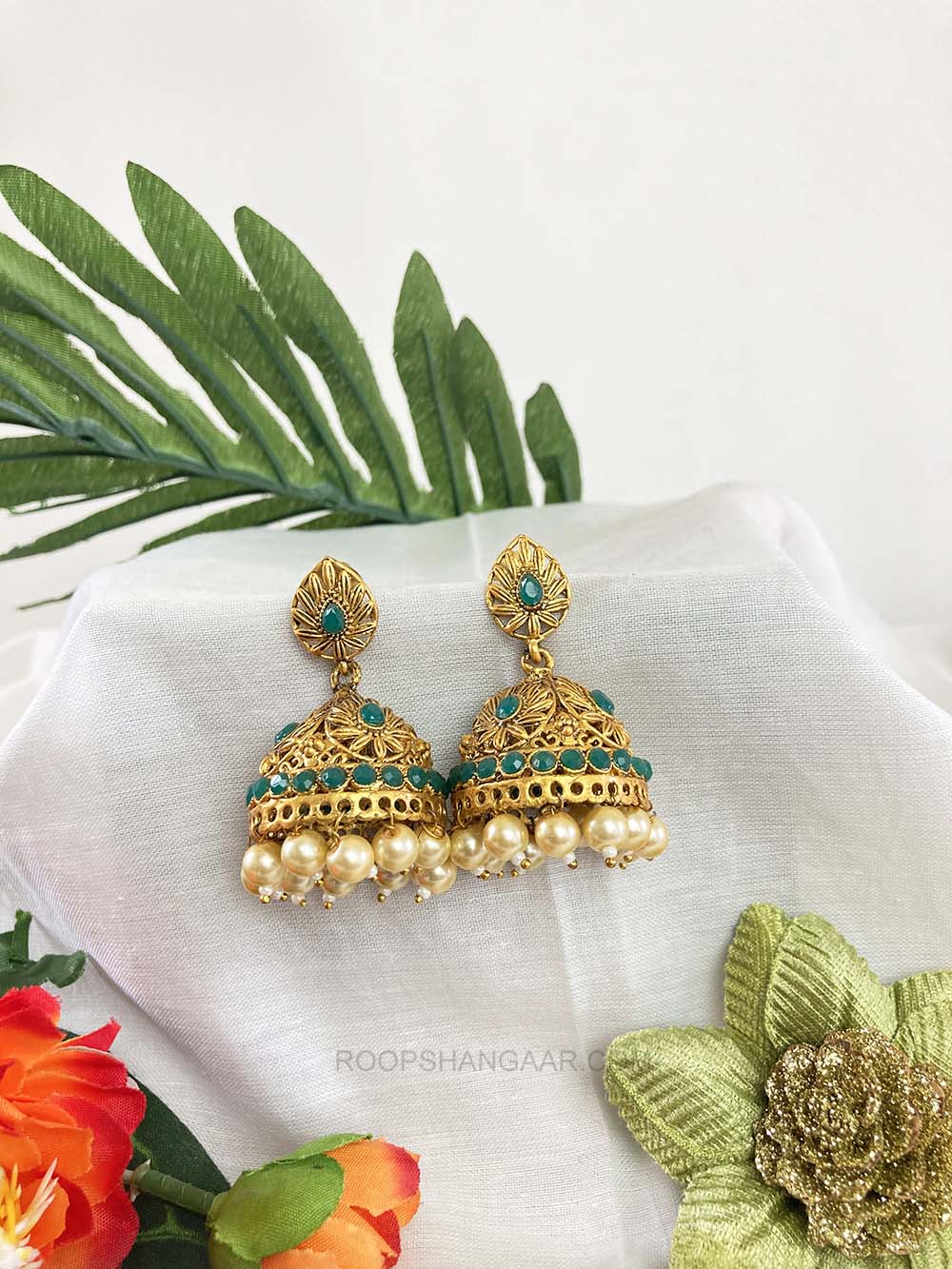 Green Prisha Jhumki Earrigs