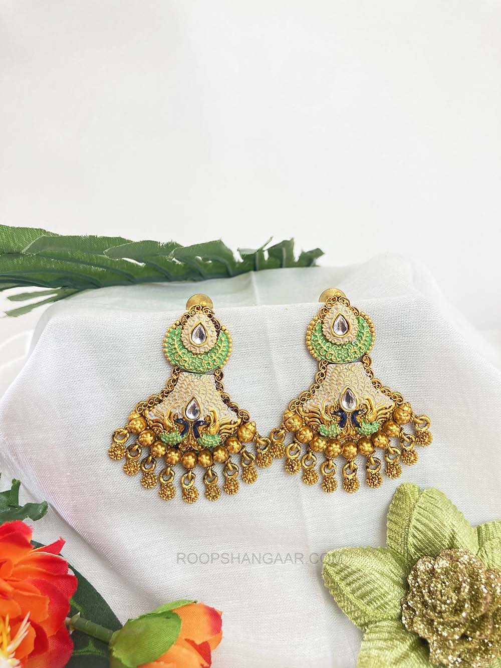 Mint Cream Morni Chandbali Earrigs