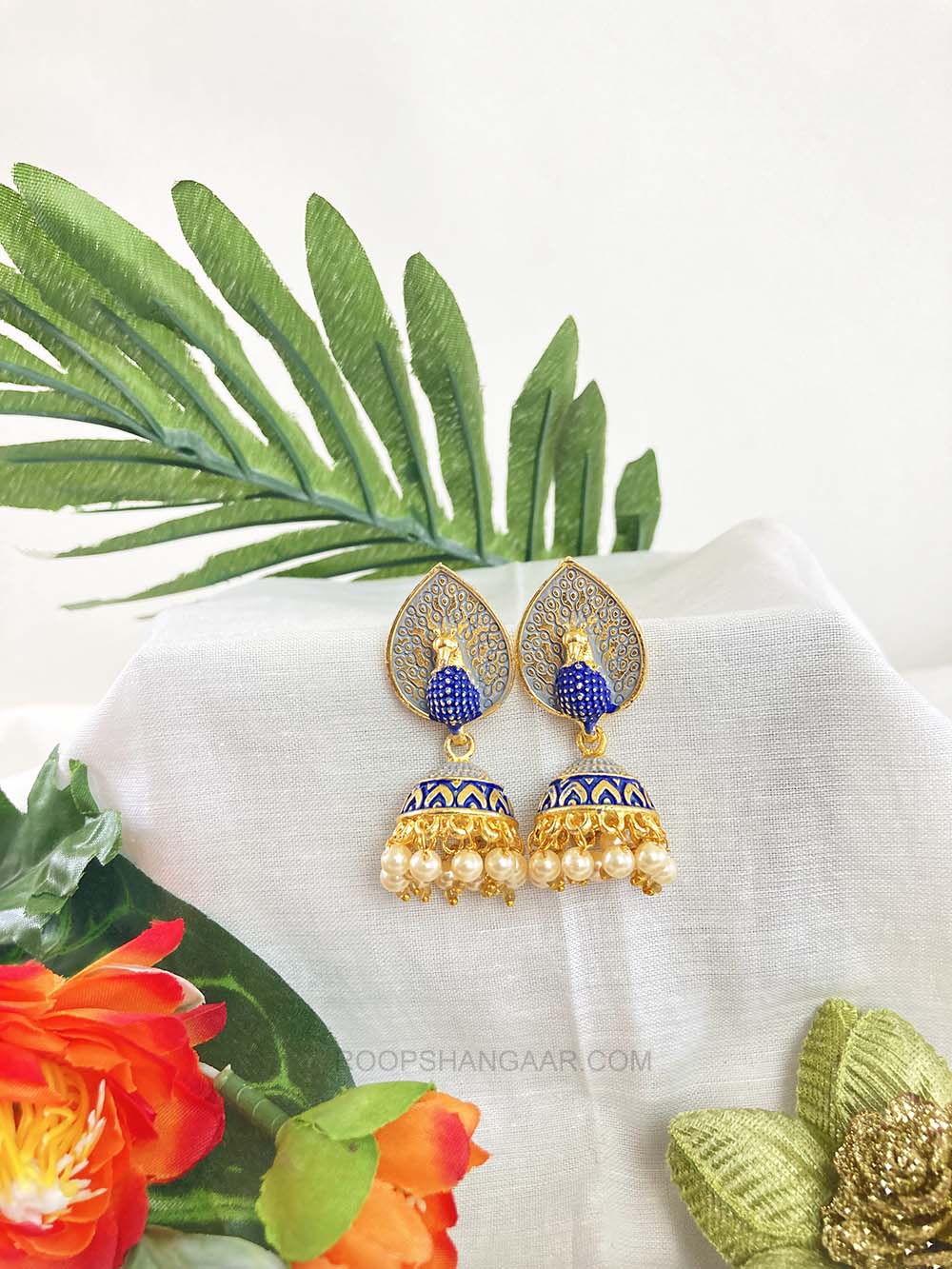 Navi Blue Peacock Jhumki Earrigs