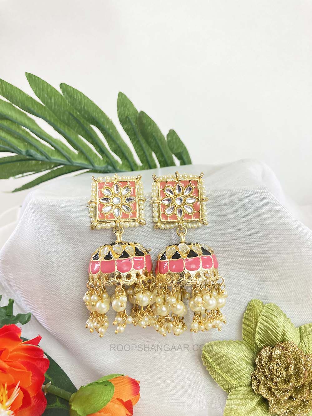 Pink Ashnika Jhumki Earrigs
