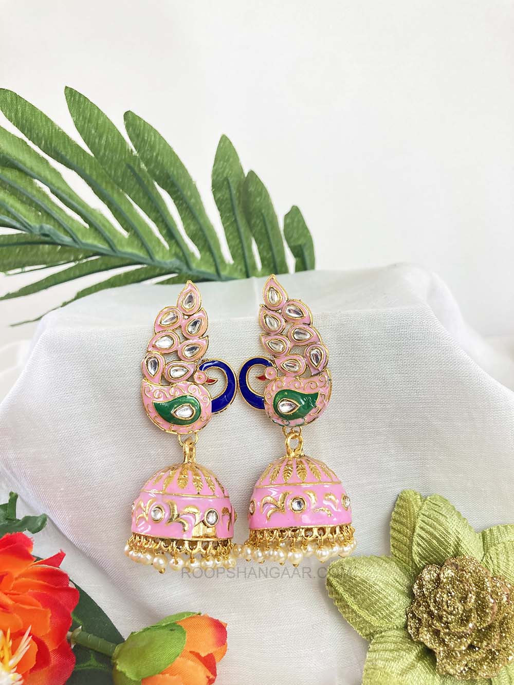 Pink Mayuri Jhumki Earrigs