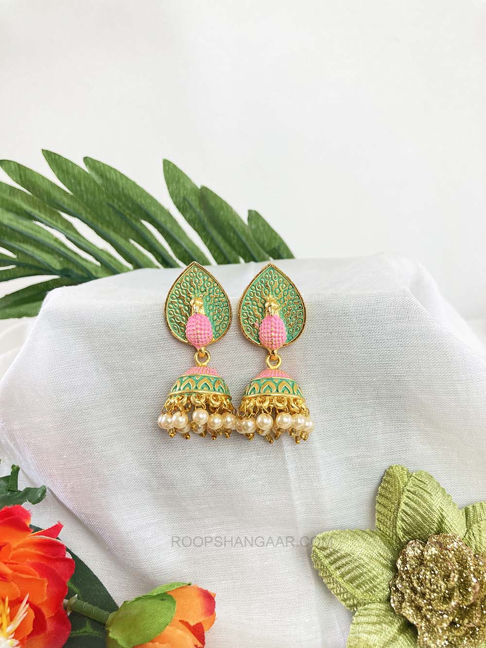 Pink Mint Arushi Jhumki Earrigs