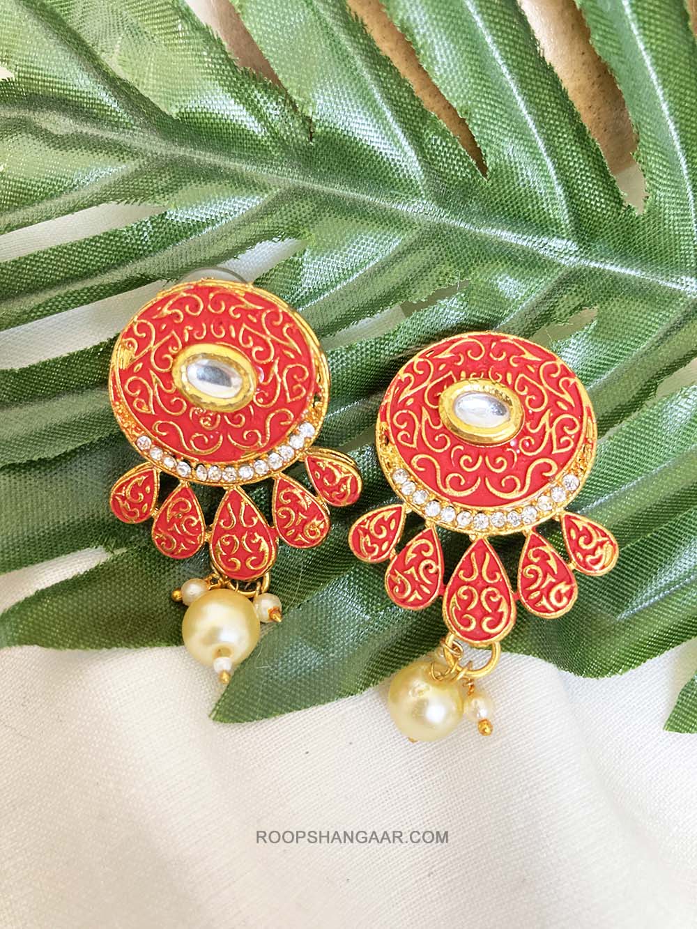 Red Kruti Pearl Necklace Set