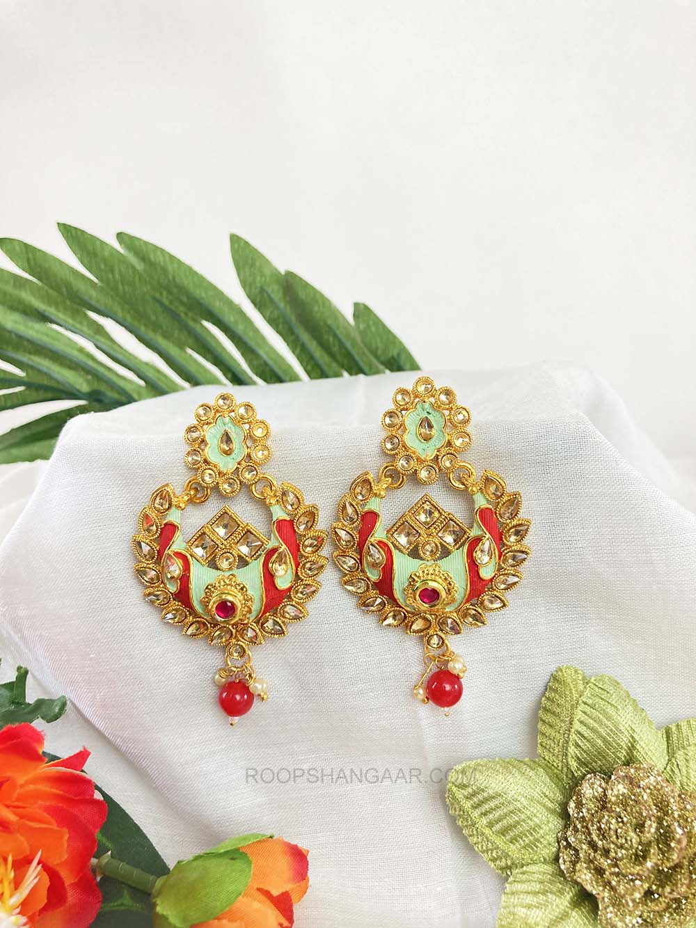 Red Mint Juhi Chandbali Earrigs