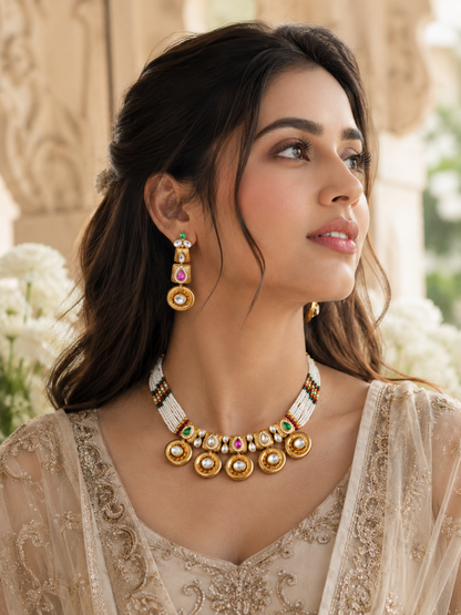Multicolor Vidya Temple Jewellery Set