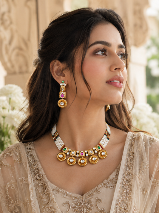 Multicolor Vidya Temple Jewellery Set