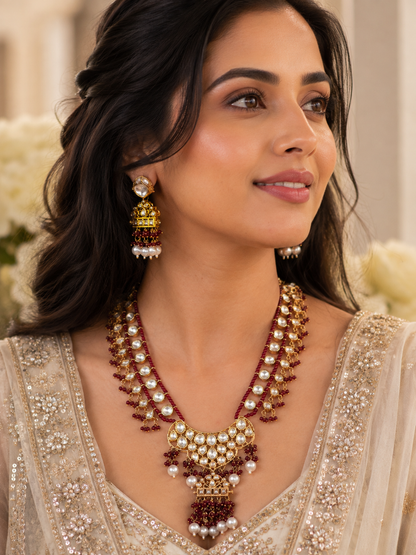 Maroon Priyalata Moissanite Jewellery Set