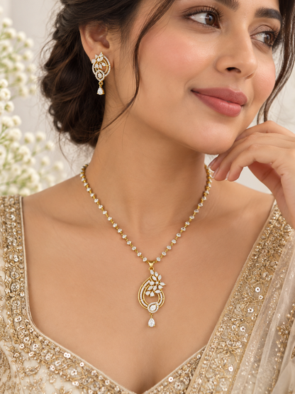 Ishvanya 18K Gold Plated Pendant Set with Mala