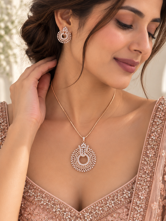 Tivyara 18K Rose Gold Plated Pendant Set with Mala