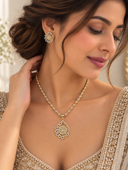 Sharvika 18K Gold Plated Pendant Set with Mala