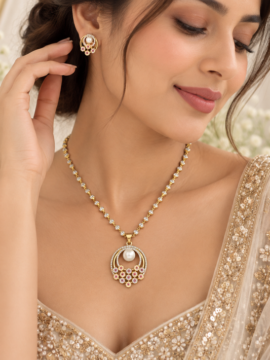 Advika 18K Gold Plated Pendant Set with Mala