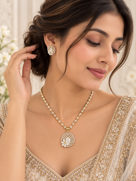 Delicate Vamirika 18K Gold Plated Pendant Set with Mala