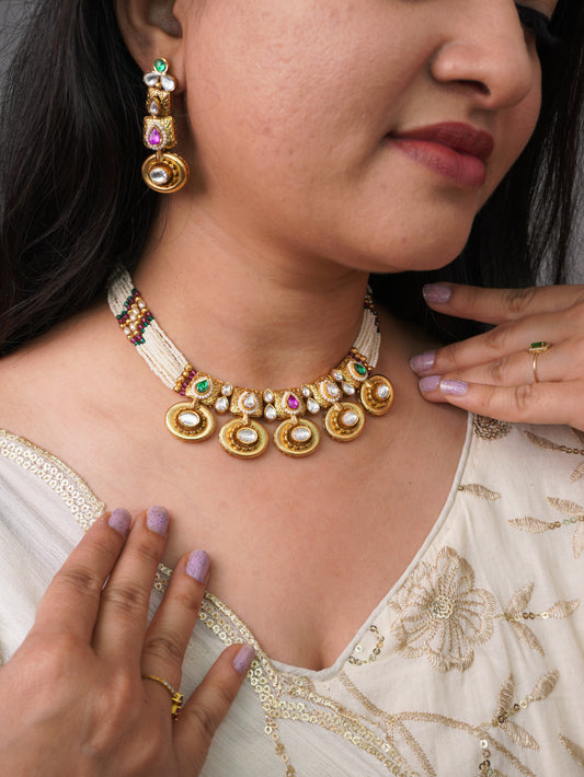 Multicolor Vidya Temple Jewellery Set