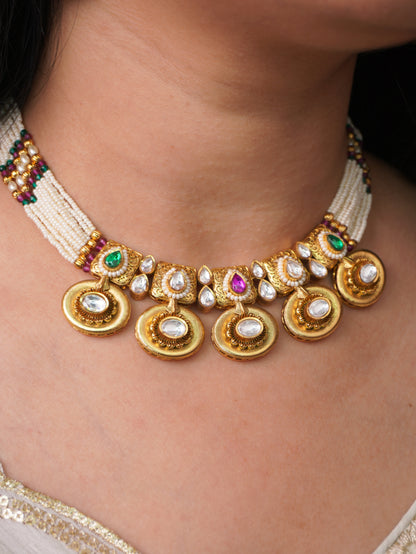 Multicolor Vidya Temple Jewellery Set