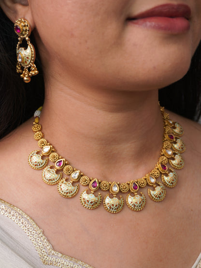 Ruby Mint Sayogita Temple Jewellery Set