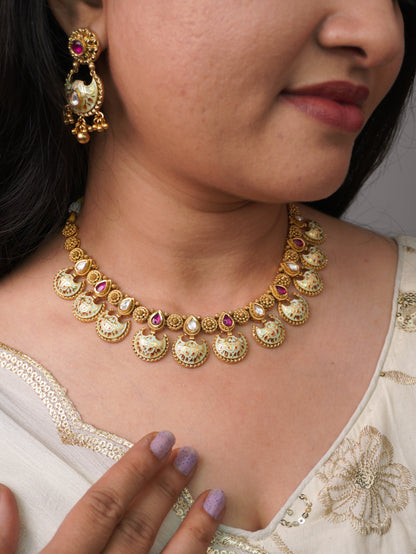 Ruby Mint Sayogita Temple Jewellery Set