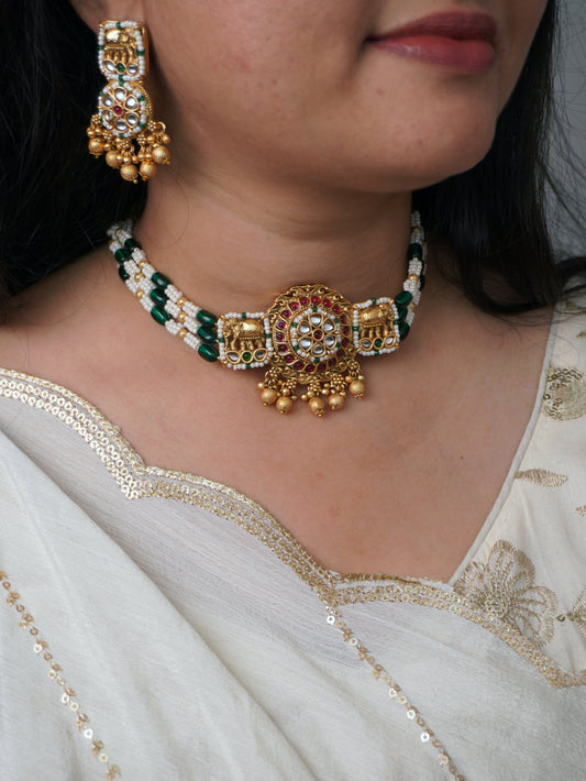 Emerald Lavanya Elephant Jewellery Set
