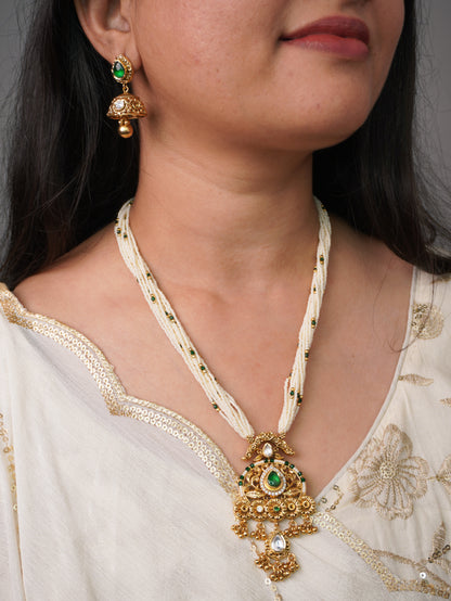 Golden Emerald Kavya Temple Jewellery Set