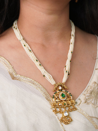 Golden Emerald Kavya Temple Jewellery Set