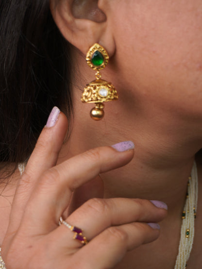 Golden Emerald Kavya Temple Jewellery Set