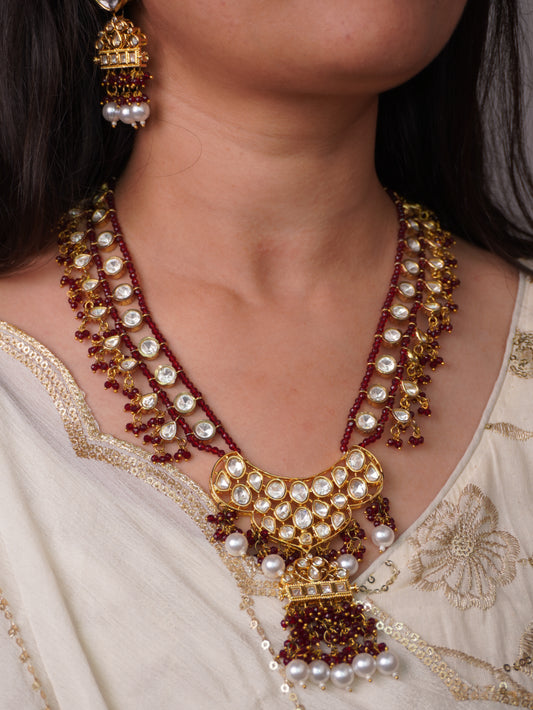 Maroon Priyalata Moissanite Jewellery Set