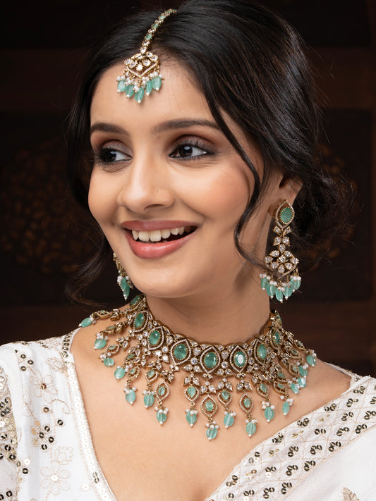 Aftaabi Moissanite Polki Pearl Royal Necklace Set