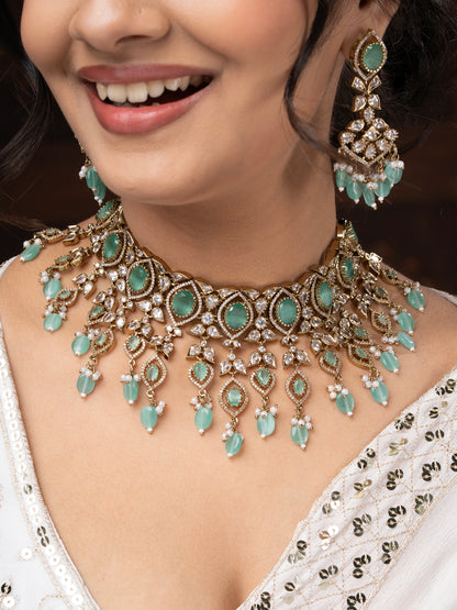 Aftaabi Moissanite Polki Pearl Royal Necklace Set