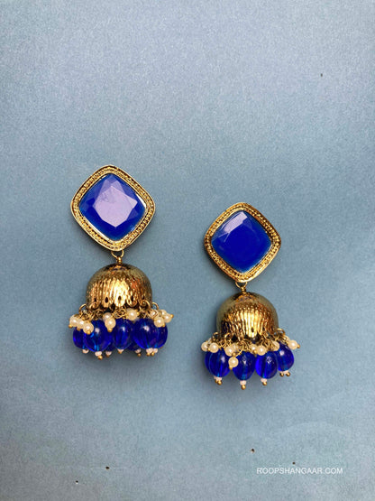 Blue Diya Jhumkis