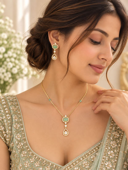 Esha Moissanite Pendant Set with Mala & Earrings