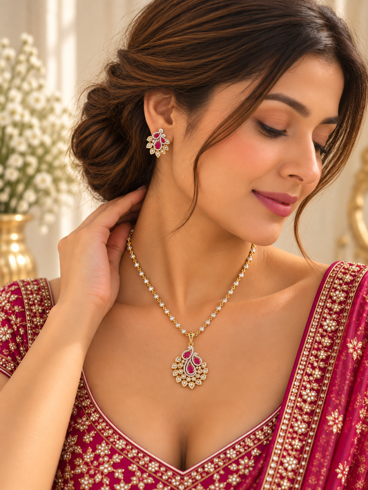 Amaira AD Pendant Set with Mala & Earrings