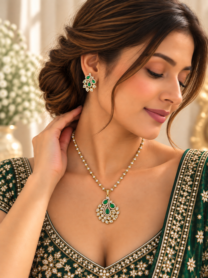 Inaya AD Pendant Set with Mala & Earrings